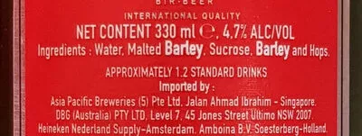 Lista de ingredientes del producto Biere Bintang Indonesie 33CL  