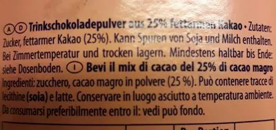 Liste des ingrédients du produit Trink Cacao Manner 450 g