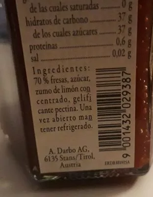 Lista de ingredientes del producto Mermelada de fresas de jardín Darbo 200 g