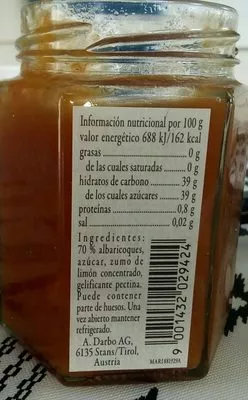 Lista de ingredientes del producto d'arbo Extra Fruit Preserve Rose Apricot D'arbo 200g