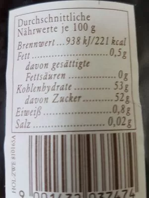 Liste des ingrédients du produit Holler Zwetschken Konfitüre d'arbo 450g