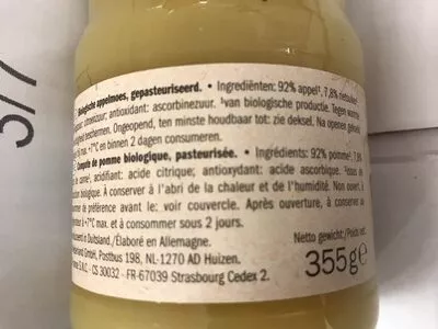 Liste des ingrédients du produit Dessert de pommes Bio Freshona 355 g