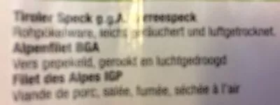 Lista de ingredientes del producto Tiroler Speck  