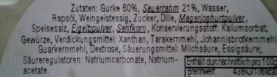 Lista de ingredientes del producto Gurkensalat Billa 150 g