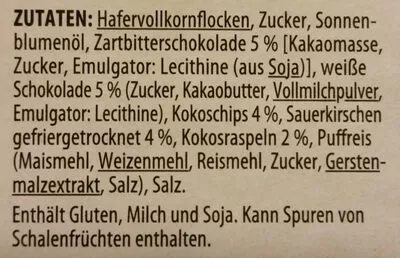 List of product ingredients Schoko Kirsche Knuspermüsli Billa 400 g