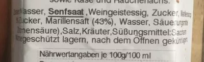 List of product ingredients Kremser Marillen Senf  