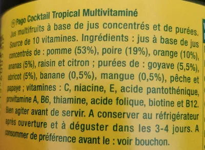 List of product ingredients Cocktail Tropical Multivitaminé Pago 75 cl e