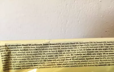 Liste des ingrédients du produit Crackers Olivenöl Rosmarin Stiratini 250 g