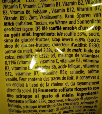 Lista de ingredientes del producto Flintstones Cerealien Honey Drops 250g Beutel Mühlebach Gina 