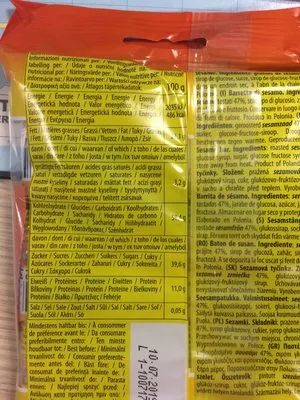 Liste des ingrédients du produit Caramel Sesame Bar 150G (3X50G) Jvanka 150 g (3 x 50g)