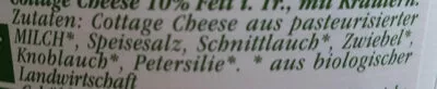 Lista de ingredientes del producto Cottage Cheese mit Kräutern 10% Fett i. Tr. ja! Natürlich. 150 g