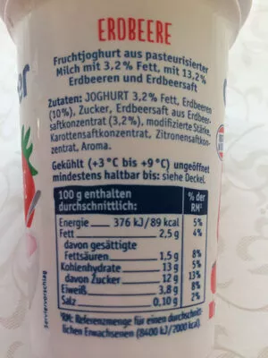 Lista de ingredientes del producto Joghurt Erdbeere Clever 