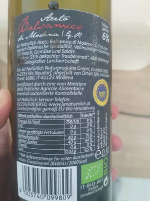 Lista de ingredientes del producto Aceto Balsamico Ja natürlich 