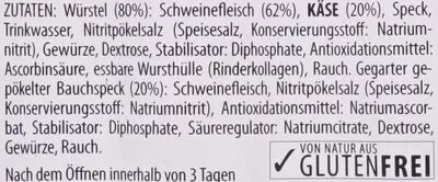 List of product ingredients Brenner Würstel Greisinger 300 g
