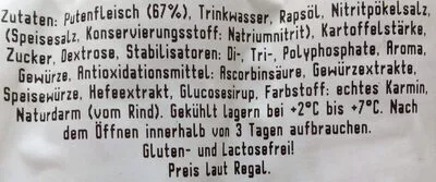 Liste des ingrédients du produit Puten-Knacker Greisinger 