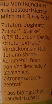 Lista de ingredientes del producto Bio-Joghurt Vanille  125 g