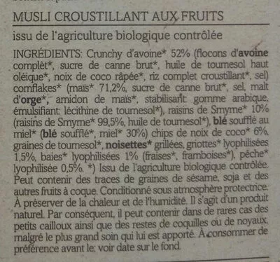 Lista de ingredientes del producto Crunchy Mix, Bio-frucht Verival 300 g