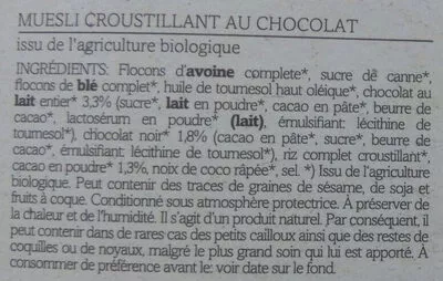 Liste des ingrédients du produit Crunchy chocolat Verival 375 g