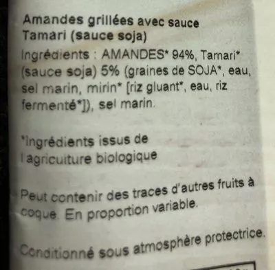 Liste des ingrédients du produit Organic almonds japanese tamari Landgarten 