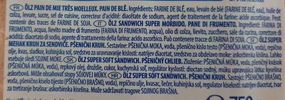 List of product ingredients SUPER SOFT SANDWICH Ölz 750 g