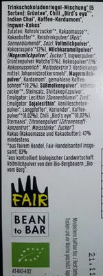 Liste des ingrédients du produit Trinkschokolade Zotter 5x 22g