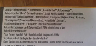 List of product ingredients Hanfpraline Zotter 70g
