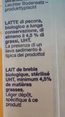 List of product ingredients Bio latte du pectoraux uht  