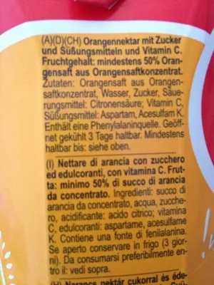 Lista de ingredientes del producto Bravo Orange Rauch 