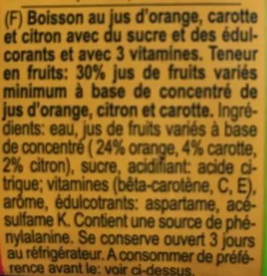 Lista de ingredientes del producto Bravo Ace Orange Carotte Jus Rauch 