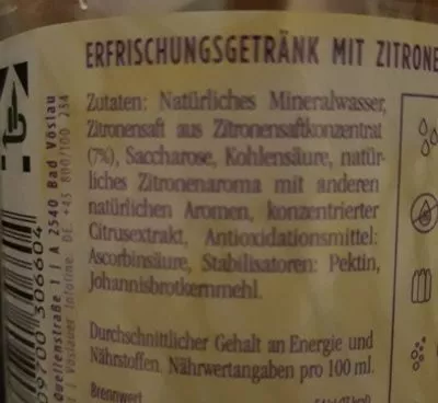 Lista de ingredientes del producto Vöslauer Balance Juicy Zitrone Vöslauer 0,75 l