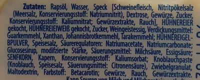 Lista de ingredientes del producto Wojnar‘s Tramezzini Speck-Ei Aufstrich Wojnar's 150 g