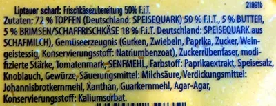 List of product ingredients Liptauer scharf Wojnar's 150 g