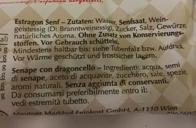 Liste des ingrédients du produit Mautner Markhof Original Estragon Senf 100g  