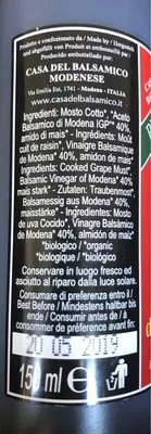 Lista de ingredientes del producto Crema all aceto balsamico di modena igp  