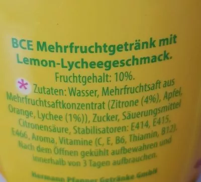 List of product ingredients Lemon Lychee Pfanner, Lemon Lychee Pfanner 1,5 Liter