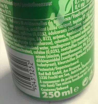 Liste des ingrédients du produit The lime edition sugarfree Red Bull 25cl