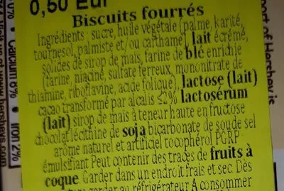Lista de ingredientes del producto Biscuit fourré Hershey's 