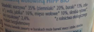 Liste des ingrédients du produit Ziemniaki z buraczkami, jabłkiem i wołowiną Hipp 220 g
