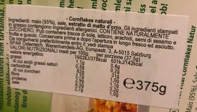 Lista de ingredientes del producto Corn flakez Spar Vital 375 g