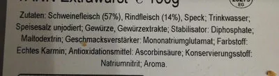 Lista de ingredientes del producto Extrawurst Tann 150g