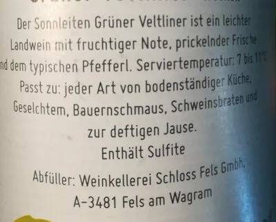 Liste des ingrédients du produit Grüner Veltliner Sonnleitner 0,7 l