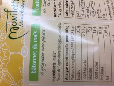 Lista de ingredientes del producto Moniletti Maisstangerl, 200 GR Packung Moniletti 200 g