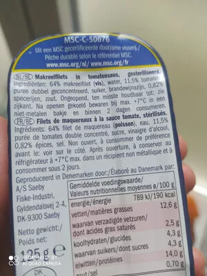 Liste des ingrédients du produit Mackerel fillets NIXE 0.125 kg