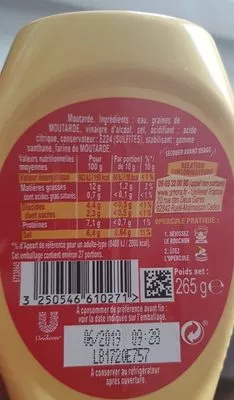 List of product ingredients Moutarde fine et forte  