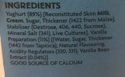 Lista de ingredientes del producto Vanilla yoghurt Coles 