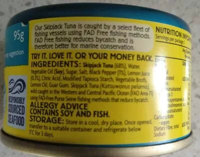List of product ingredients Coles Tuna with Lemon and Pepper Coles 95g