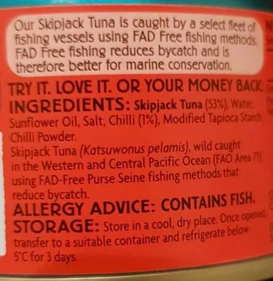 Liste des ingrédients du produit Tuna Spicy Chilli Coles 95g
