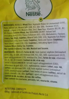 Lista de ingredientes del producto Noodles Maggi Paquets de 10 sachets de 80g