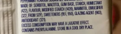 Liste des ingrédients du produit Wrigley's Extra Peppermint Sugarfree Chewing Gum - 4 Pack Wrigley's 4x10 piece packs (56g)