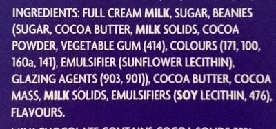 Lista de ingredientes del producto Humpty Dumpty Cadbury 130 g